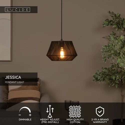 Lucide JESSICA - Pendant light - Ø 30 cm - 1xE27 - Black - USP